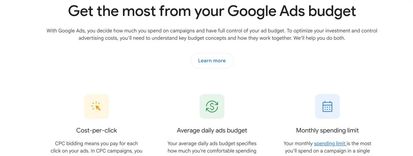 Официальная страница Google Ads о бюджете кампании