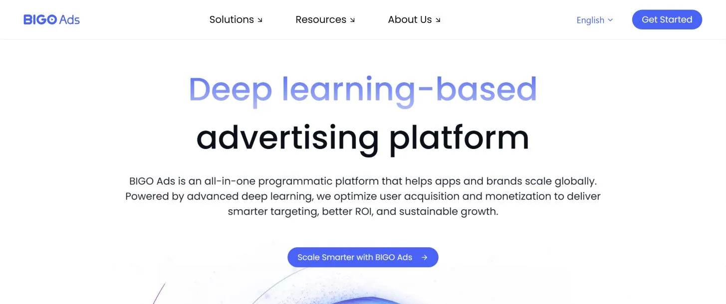 Главная страница Bigo Ads с направлениями для рекламодателей и разработчиков