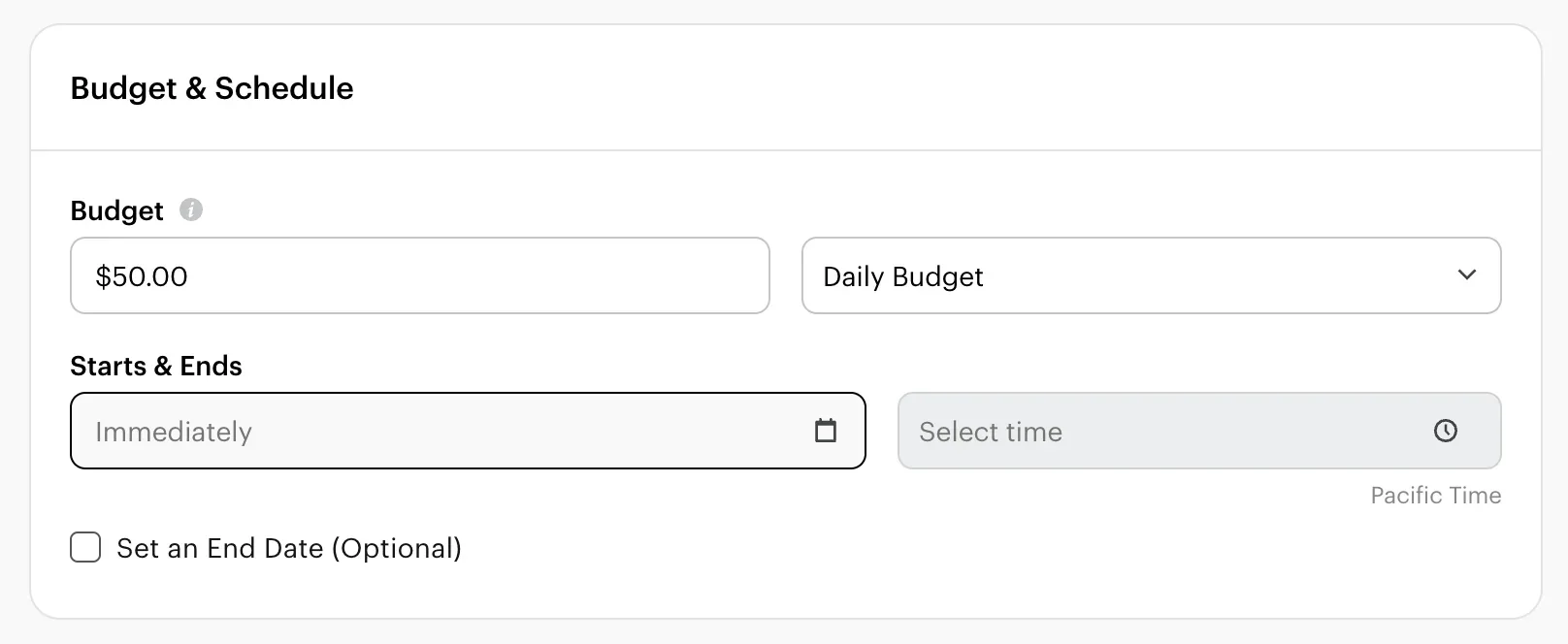 Настройка бюджета и расписания в Snapchat Ads Manager — кадр из независимого гайда Shopify от 29 июня 2026 года, не материал Snap