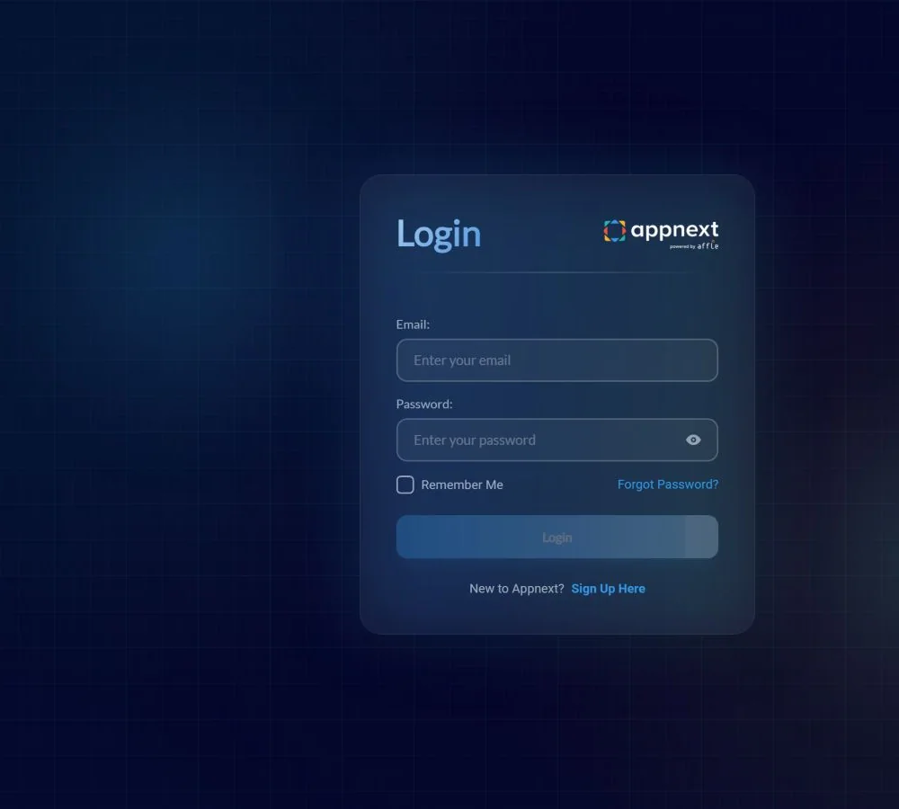 Экран входа в Appnext по email и паролю