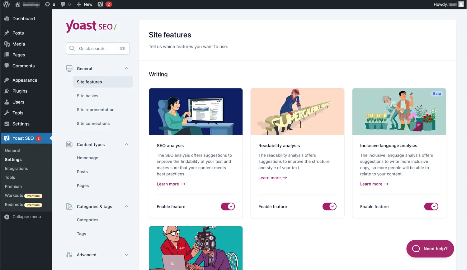 Панель функций Yoast SEO в WordPress