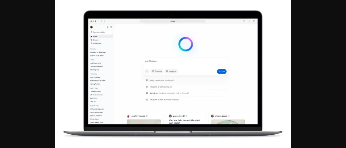 Официальный веб-интерфейс Meta AI на большом экране