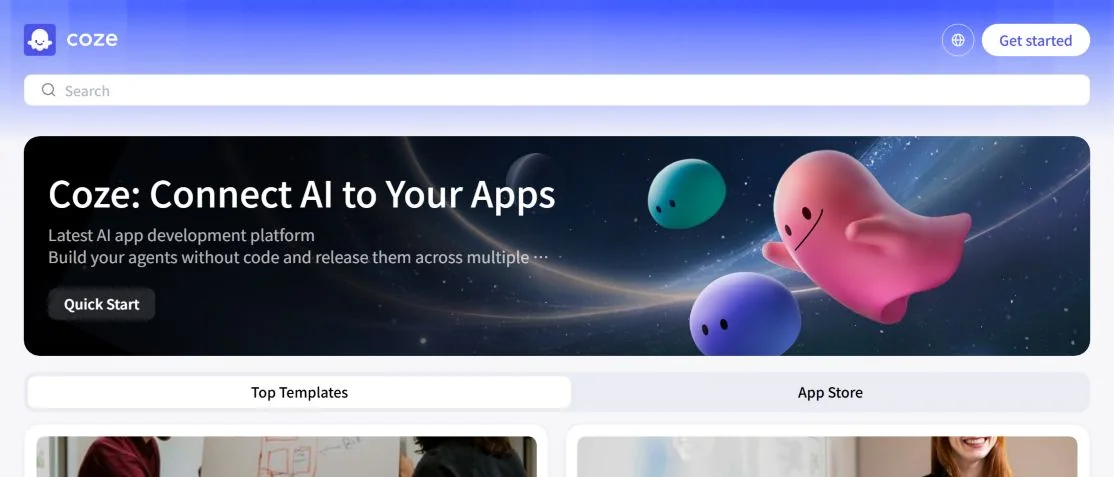 Главная страница глобальной платформы Coze