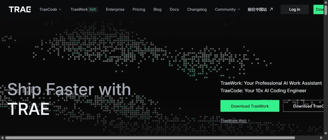 Главная страница TRAE с выбором TraeWork и TraeCode