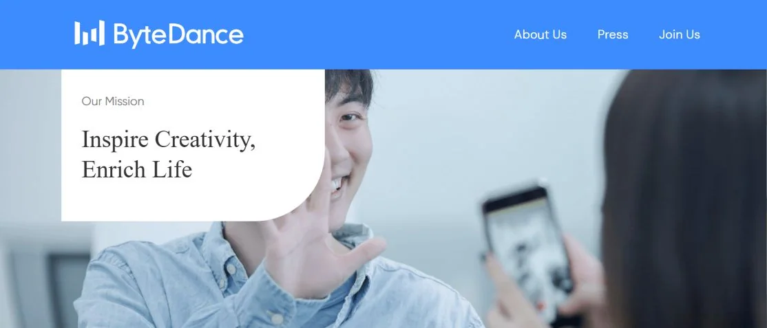 Главная страница ByteDance с логотипом и миссией компании