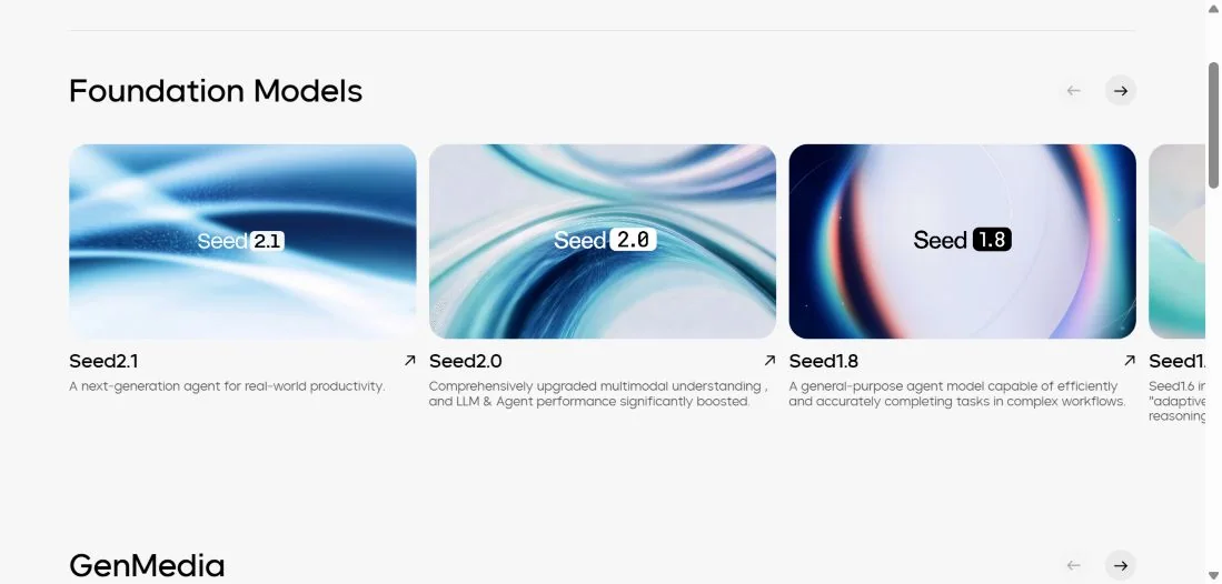 Раздел Foundation Models в каталоге ByteDance Seed
