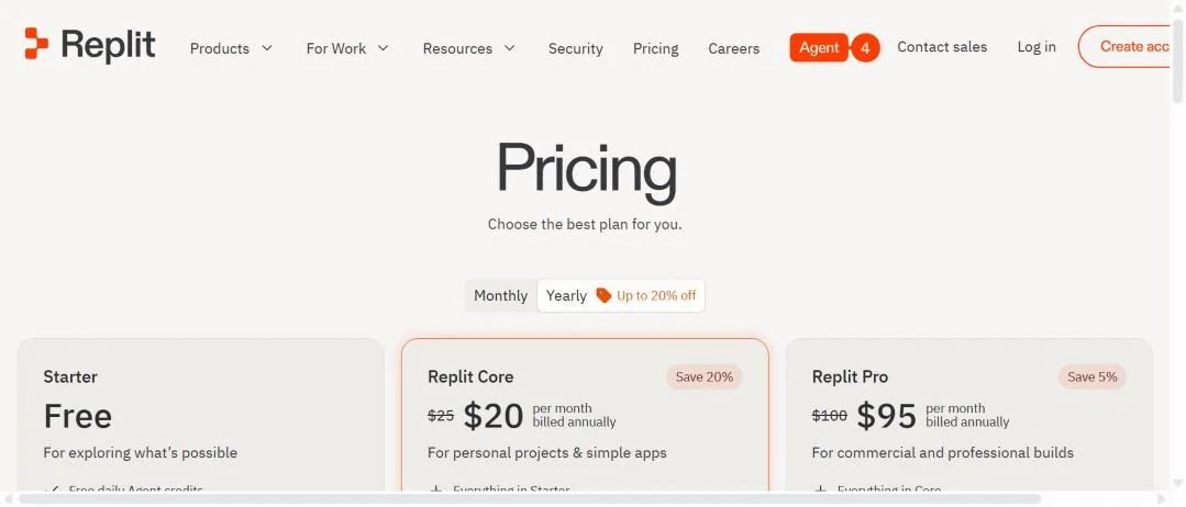 Тарифы Replit Starter, Core и Pro