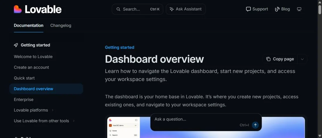 Dashboard Lovable с проектами и настройками рабочего пространства