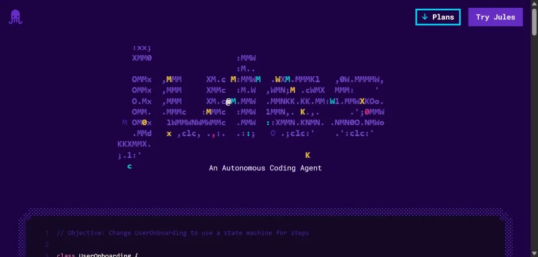 Главная страница Google Jules с названием автономного coding agent