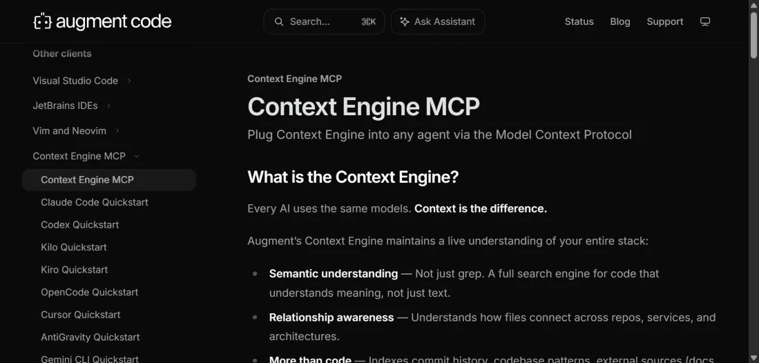 Страница Context Engine MCP в документации Augment Code