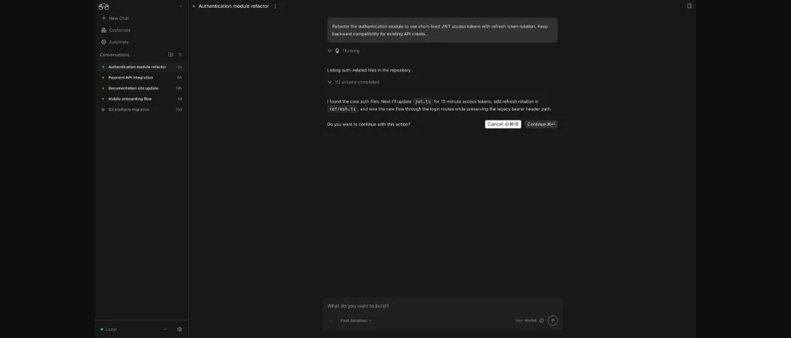 Диалог с агентом в интерфейсе OpenHands Agent Canvas