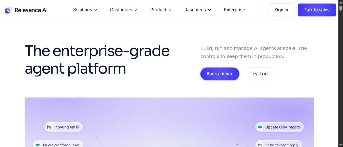 Главная продуктовая страница Relevance AI