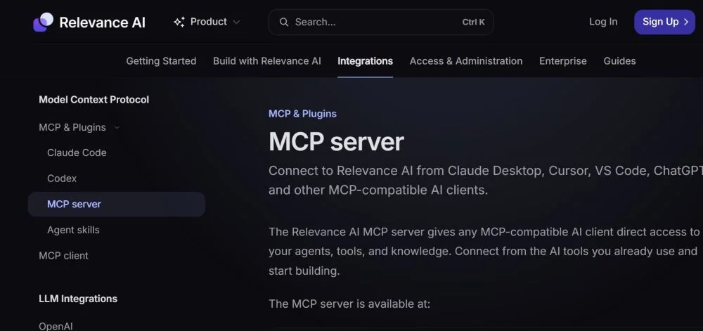 Документация MCP server Relevance AI