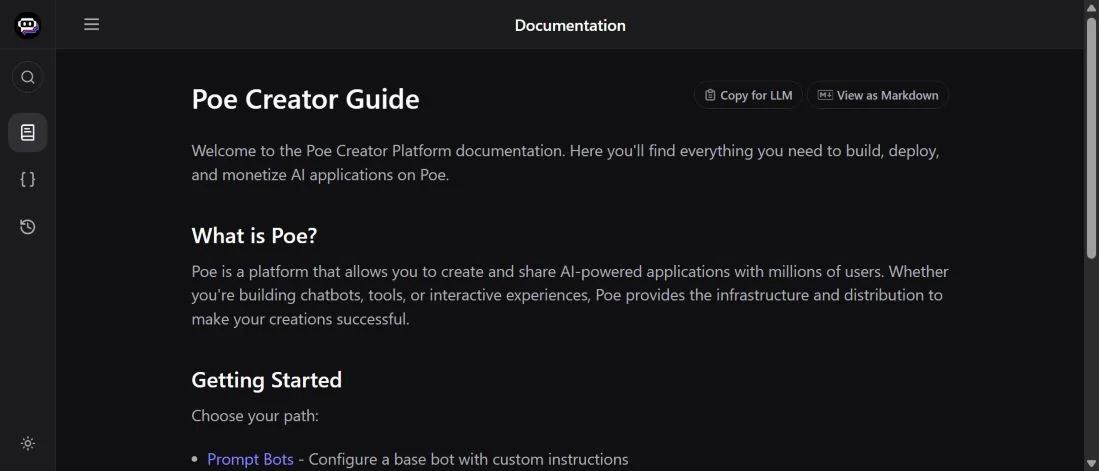 Документация Poe Creator Guide с форматами ботов и приложений