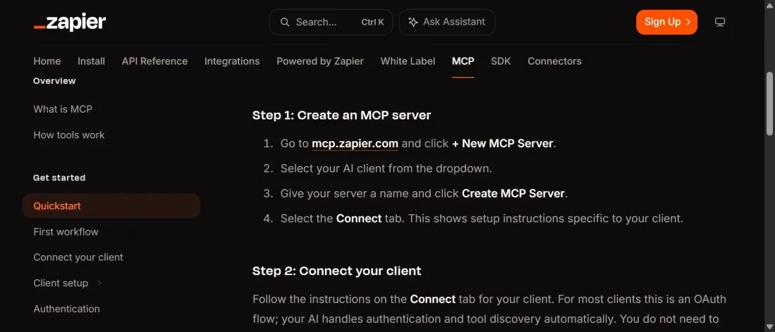 Официальная инструкция по созданию MCP-сервера в Zapier