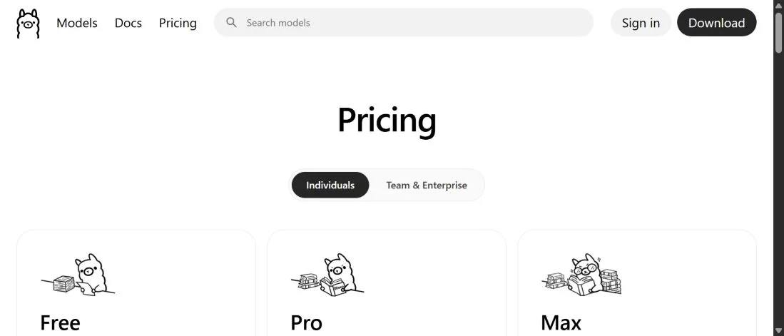 Тарифы Ollama Cloud Free, Pro и Max