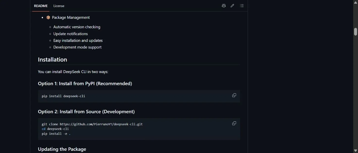 Раздел Installation в README DeepSeek CLI by PierrunoYT