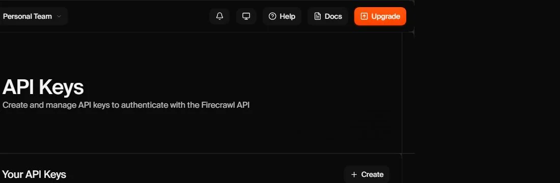 Раздел API Keys в панели Firecrawl