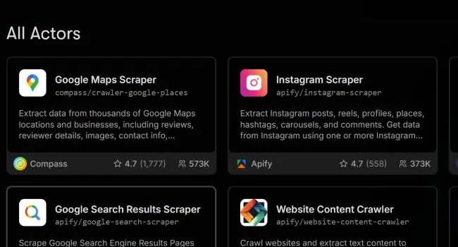 Каталог Actors в Apify Store