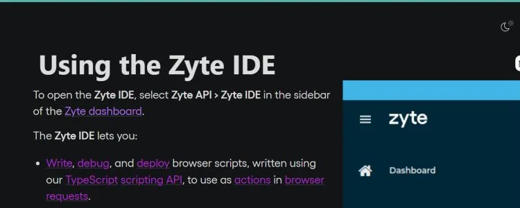 Документация Zyte IDE с описанием сборки API-запросов