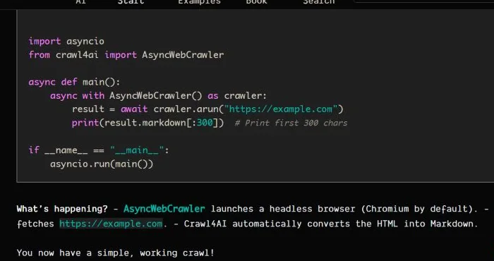 Quick Start Crawl4AI с Python-кодом первого краулинга