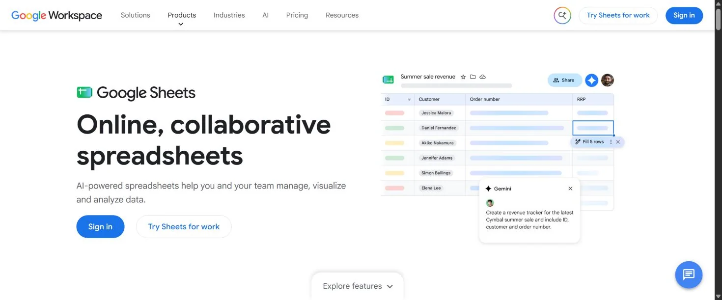 Таблица и инструменты анализа в Google Sheets