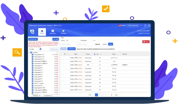 Интерфейс BitBrowser Synchronize System со списком браузерных профилей