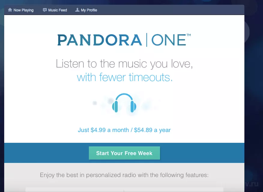 Pandora предлагает платную подписку на свой сервис без рекламы.