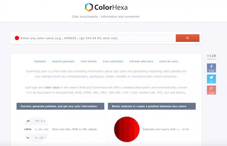 Сайт предоставления информации о любом цвете. Достаточно ввести любые цветовые значения в поле поиска и Color Hex выдаст подробное описание, автоматически преобразовывая в RGB, CMYK, HSL, HSV, CIE-Lab, Хантер-Lab, CIE-Luv, CIE-LCH, XYZ и XYY
