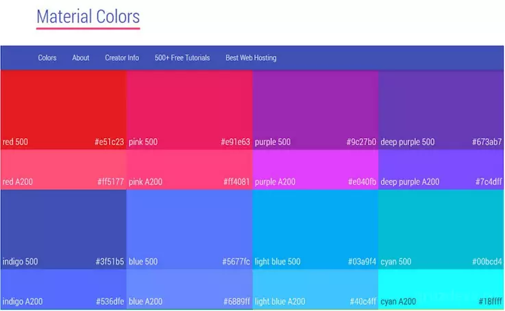 Подборка цветовых образцов из Google's Material Design Guidelines