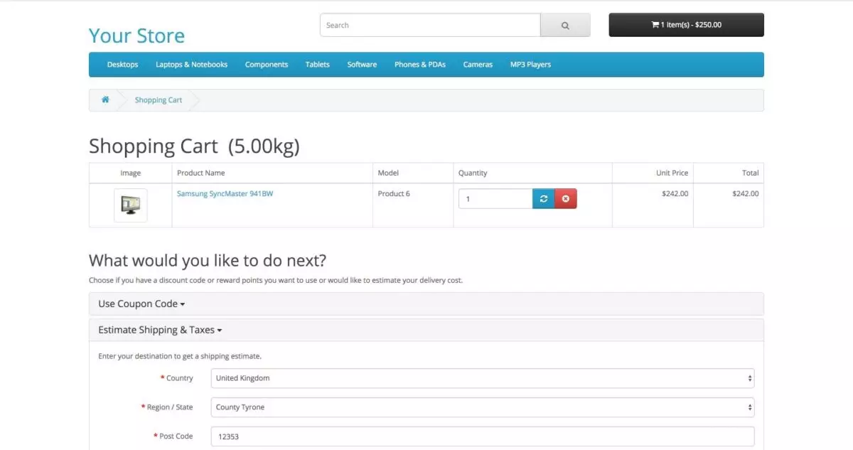 Неудобная Opencart корзина