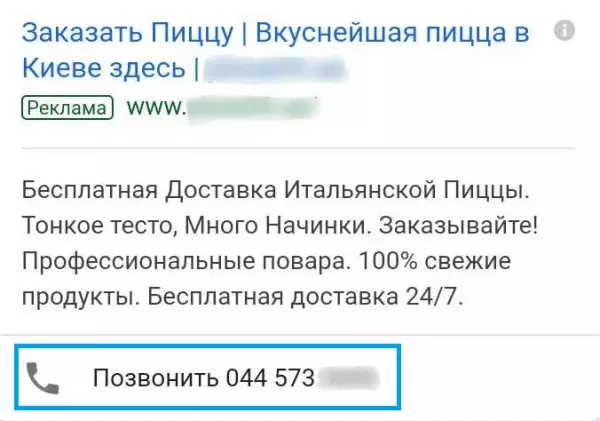Расширение объявления Номера телефонов Google Ads